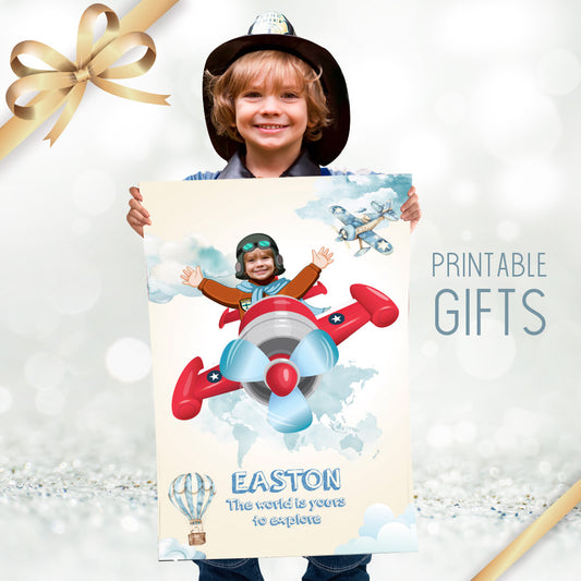 Personalized Vintage Airplane Gift Print with your kid as the pilot (Printable, Digital download). 911GF