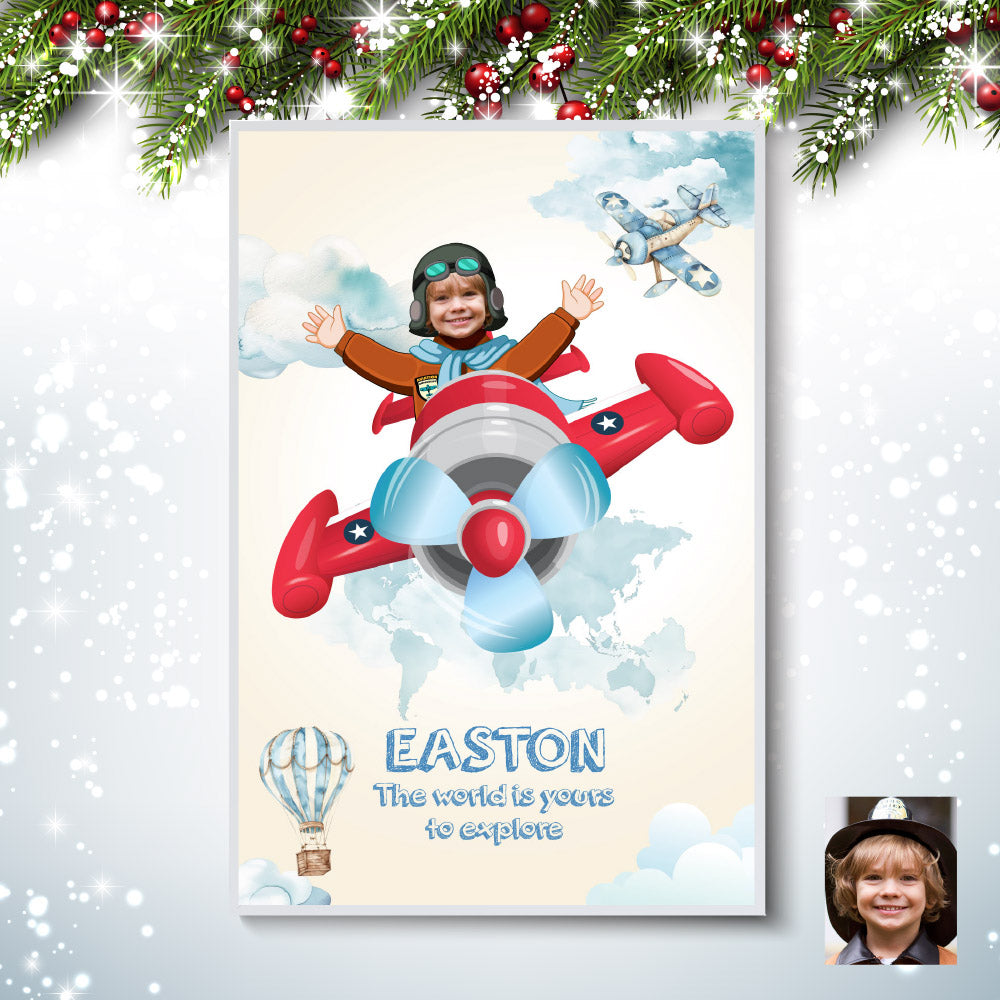 Personalized Vintage Airplane Gift Print with your kid as the pilot (Printable, Digital download). 911GF