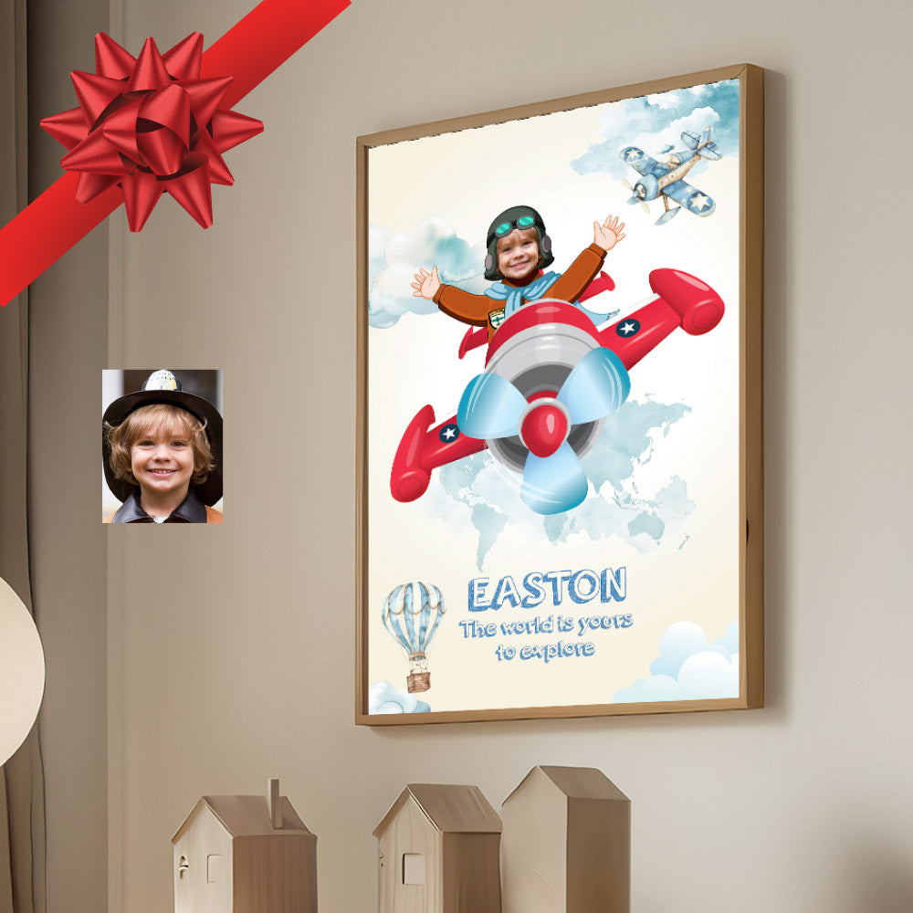 Personalized Vintage Airplane Gift Print with your kid as the pilot (Printable, Digital download). 911GF