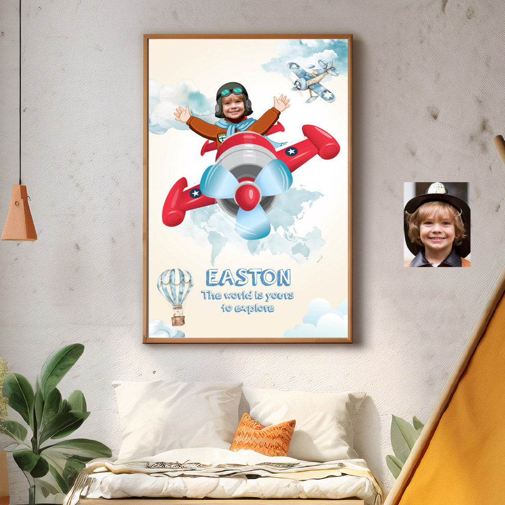 Personalized Vintage Airplane Gift Print with your kid as the pilot (Printable, Digital download). 911GF