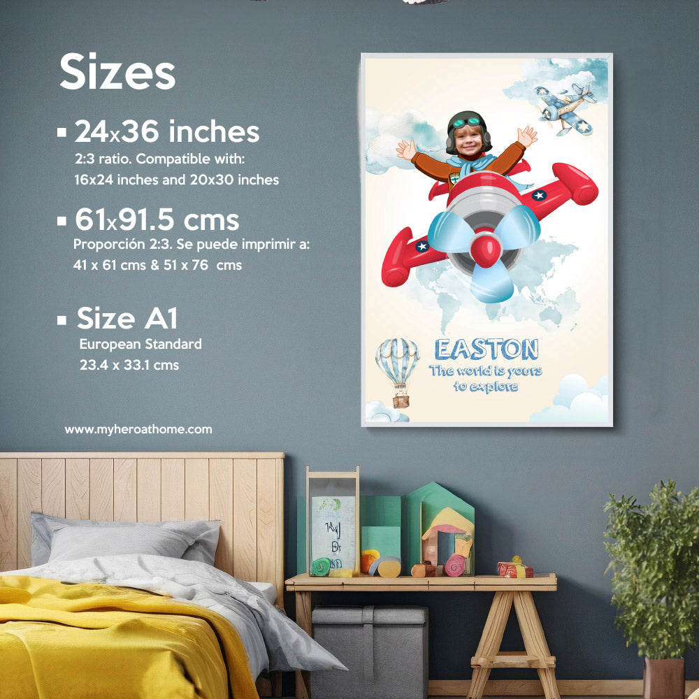 Personalized Vintage Airplane Gift Print with your kid as the pilot (Printable, Digital download). 911GF