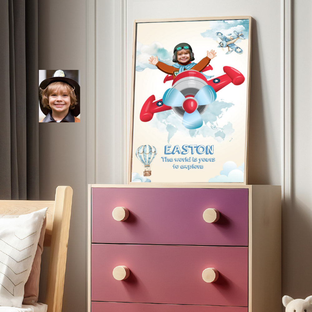 Personalized Vintage Airplane Gift Print with your kid as the pilot (Printable, Digital download). 911GF