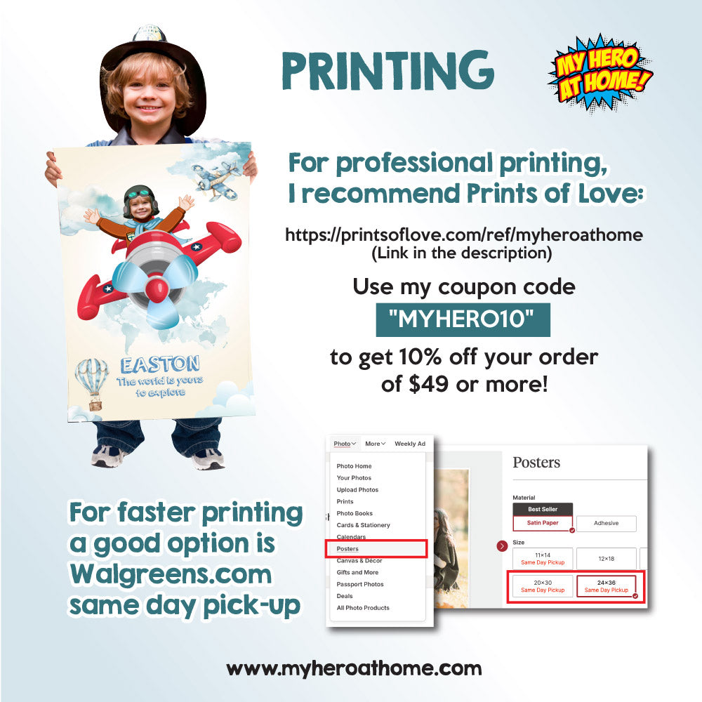 Personalized Vintage Airplane Gift Print with your kid as the pilot (Printable, Digital download). 911GF