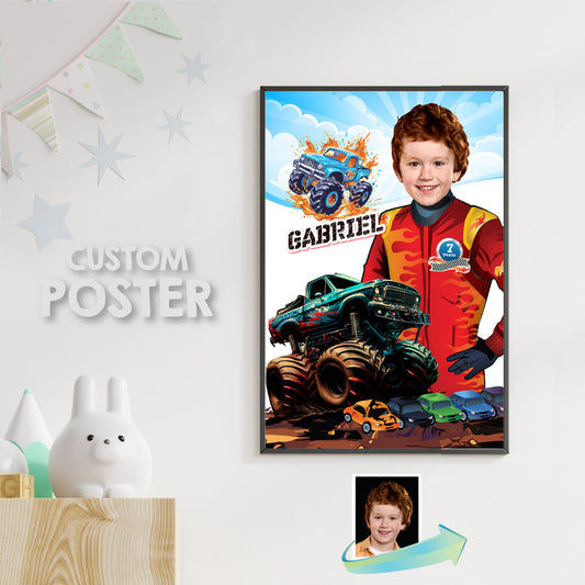 Monster Truck Poster with Child as the Star, Monster Truck Smash Crash wall. 916C