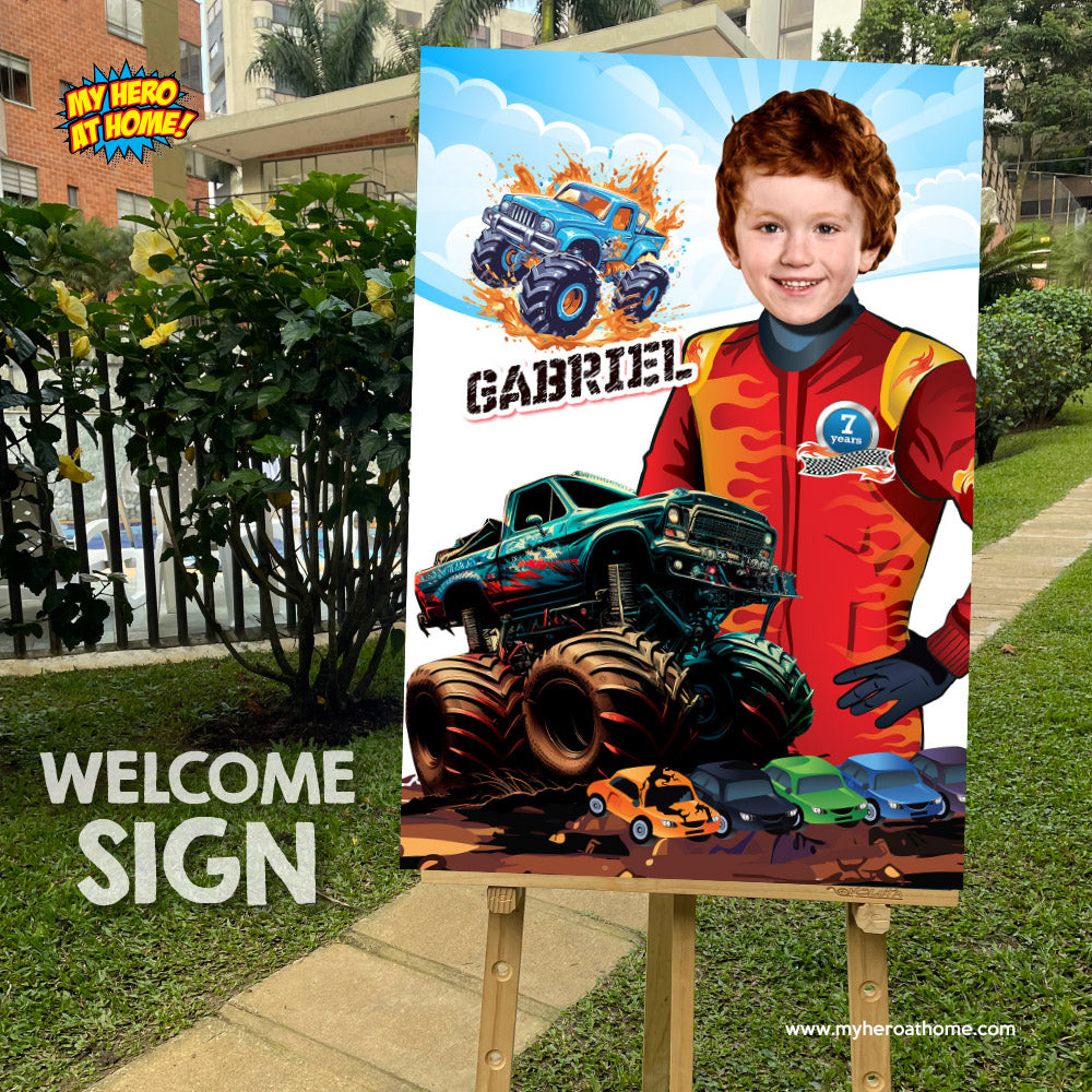 Monster Truck Poster with Child as the Star, Monster Truck Smash Crash wall. 916C