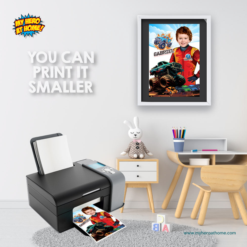 Monster Truck Poster with Child as the Star, Monster Truck Smash Crash wall. 916C