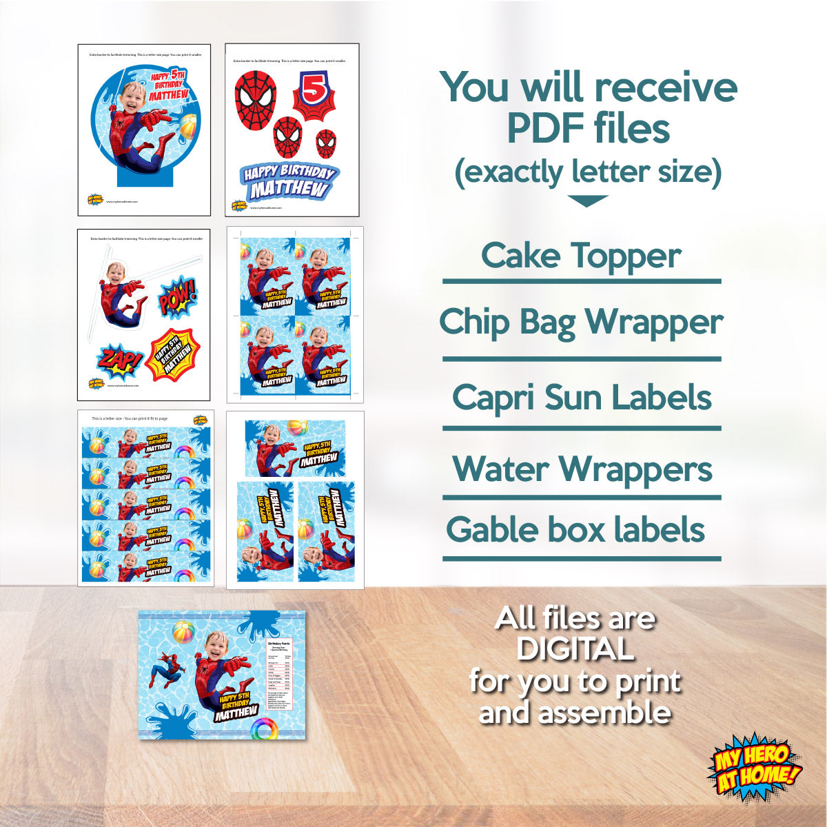 Spiderman Pool Party Table Matching Items Bundle with birthday kid as the star. 932B1