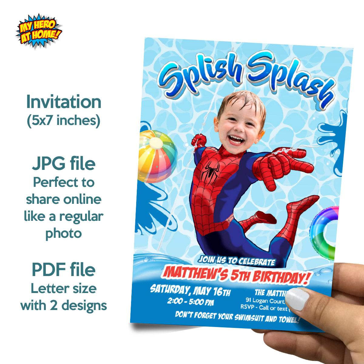 Personalized Spiderman Pool Party Birthday Bundle with photo. 932B2