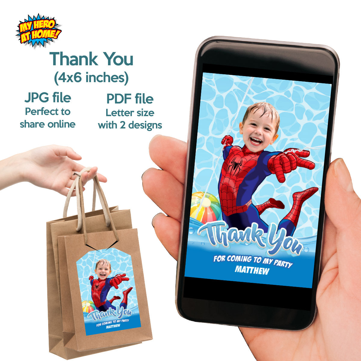 Personalized Spiderman Pool Party Birthday Bundle with photo. 932B2