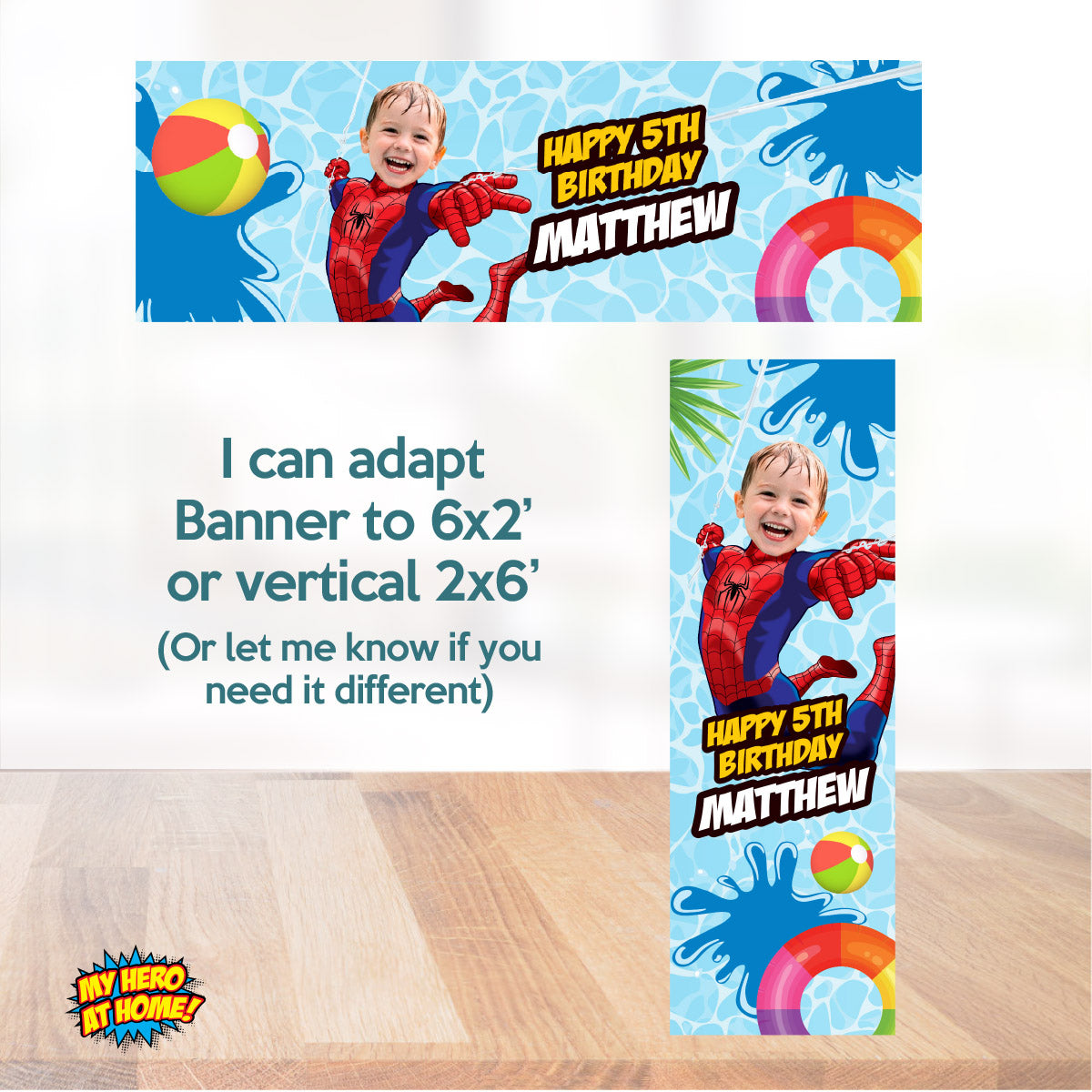 Bundle Spiderman Splash Party decoration with birthday kid as the star: Backdrop, Cake, Welcome. 932B4