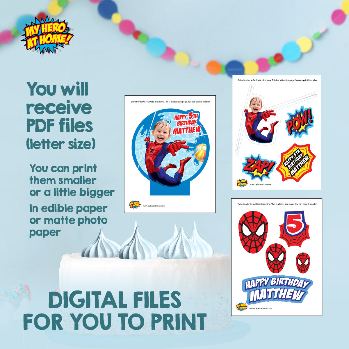 Bundle Spiderman Splash Party decoration with birthday kid as the star: Backdrop, Cake, Welcome. 932B4
