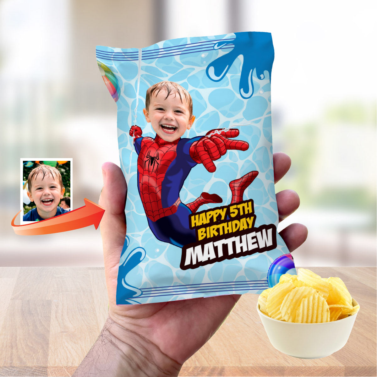 Spiderman Pool Party Table Matching Items Bundle with birthday kid as the star. 932B1