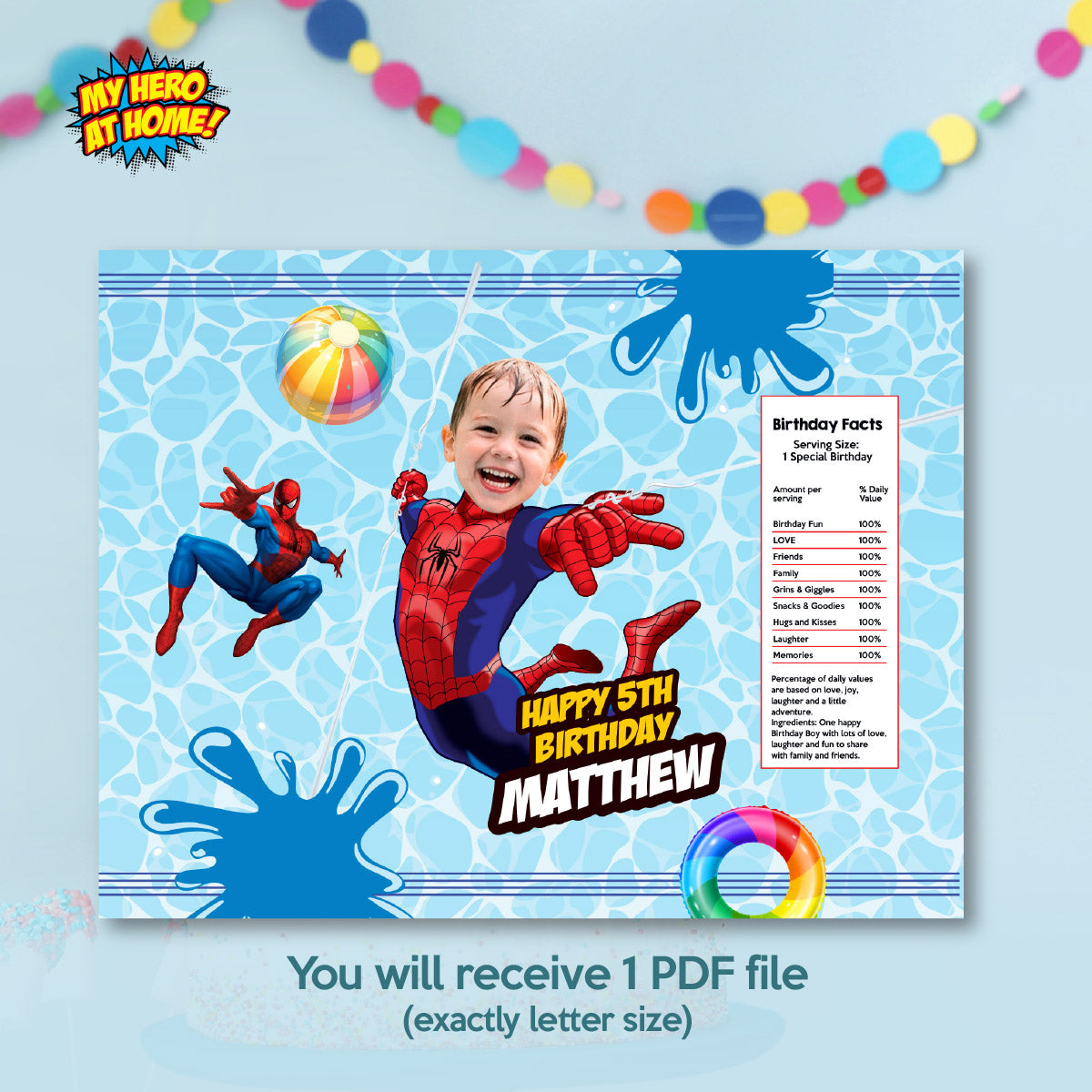 Spiderman Pool Party Table Matching Items Bundle with birthday kid as the star. 932B1