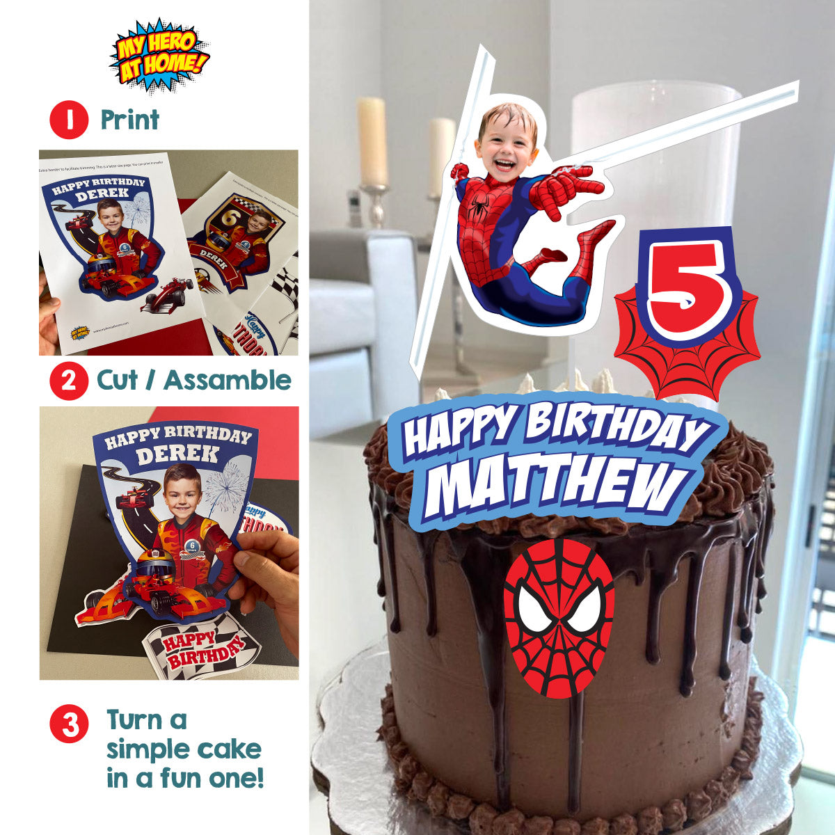 Spiderman Pool Party Cake topper with Photo, Superhero splash birthday cake. 932BCT1