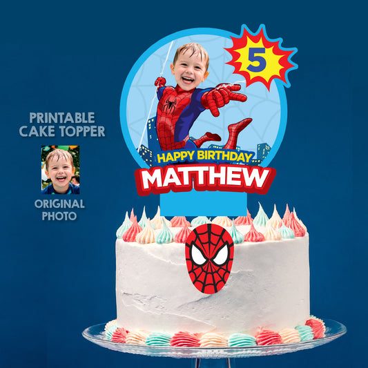 Custom Spiderman Cake topper with Photo, Superhero DIY birthday cake. 932BCT2