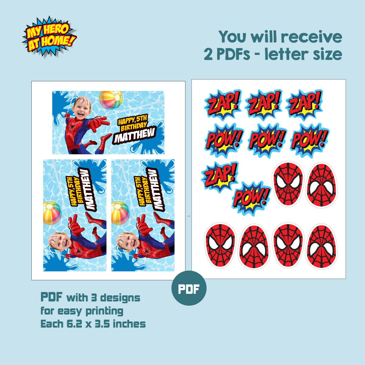 Spiderman Pool Party Table Matching Items Bundle with birthday kid as the star. 932B1