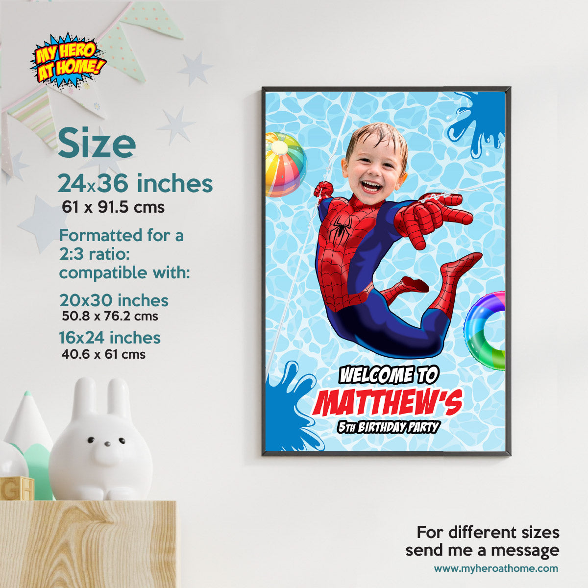 Custom Spiderman Pool Party Welcome Sign With Photo, Spidey Splash party Entrance. 932BWS