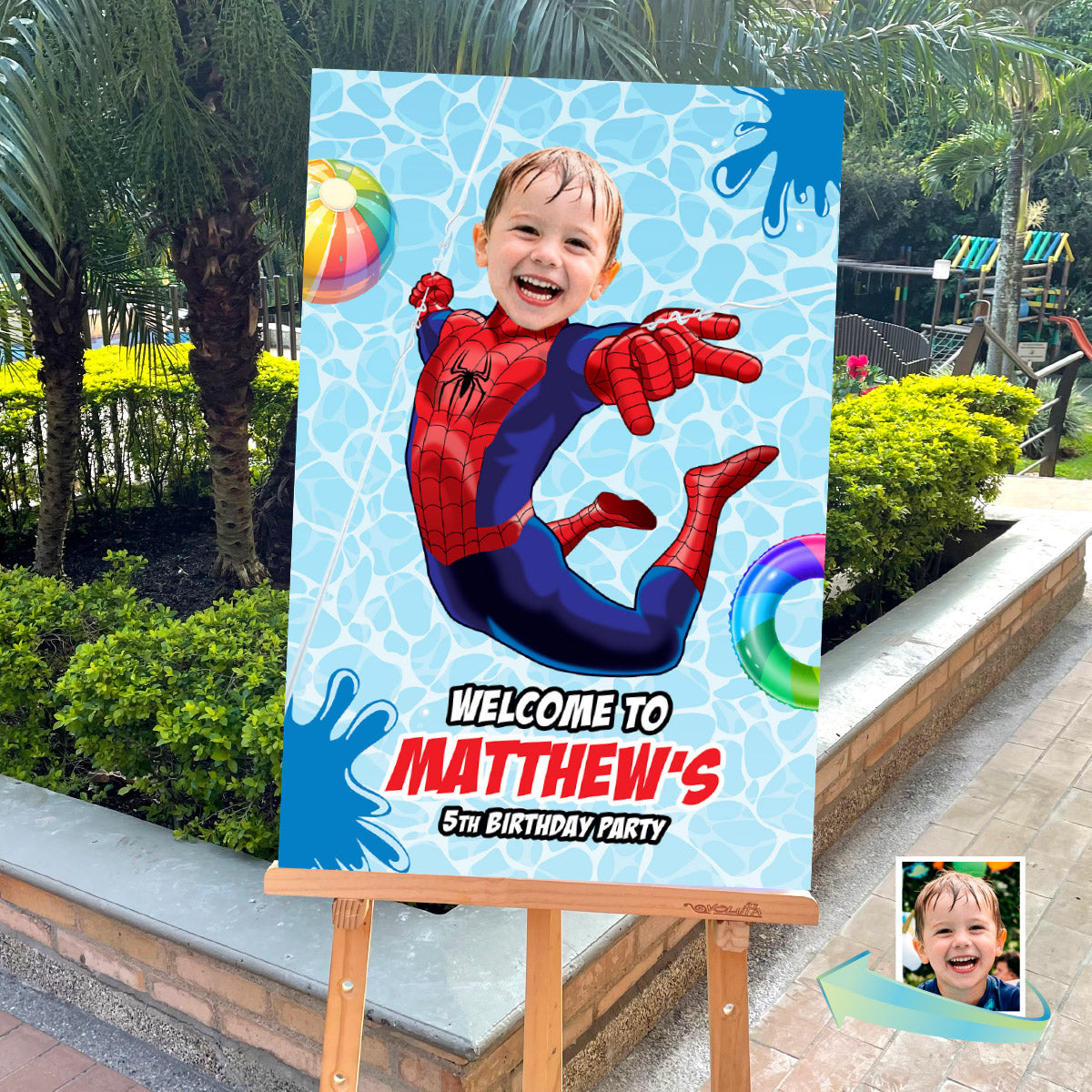 Custom Spiderman Pool Party Welcome Sign With Photo, Spidey Splash party Entrance. 932BWS