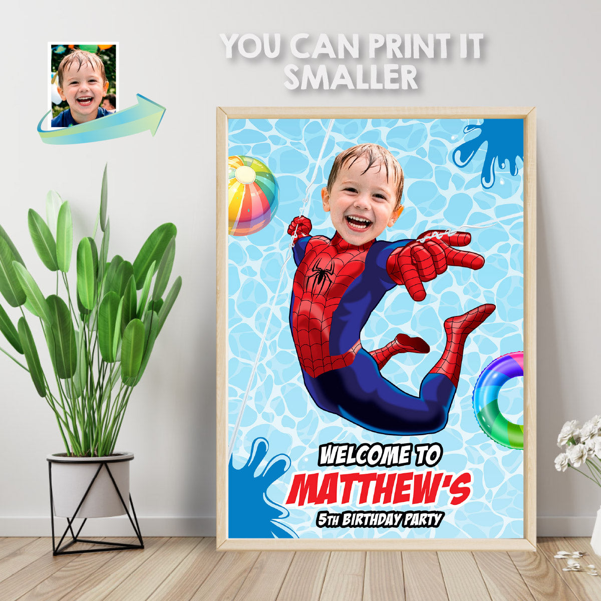 Custom Spiderman Pool Party Welcome Sign With Photo, Spidey Splash party Entrance. 932BWS