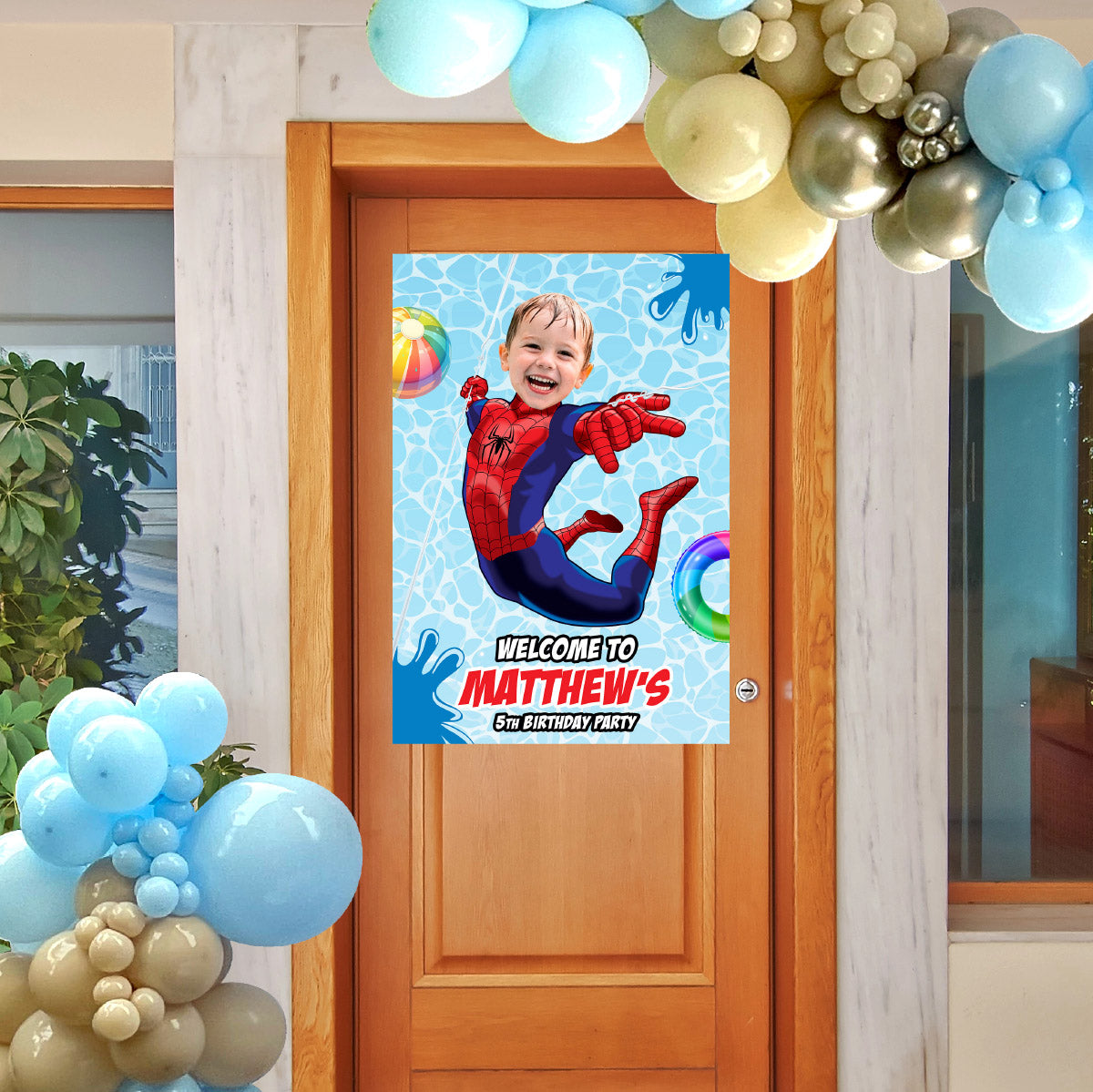 Custom Spiderman Pool Party Welcome Sign With Photo, Spidey Splash party Entrance. 932BWS