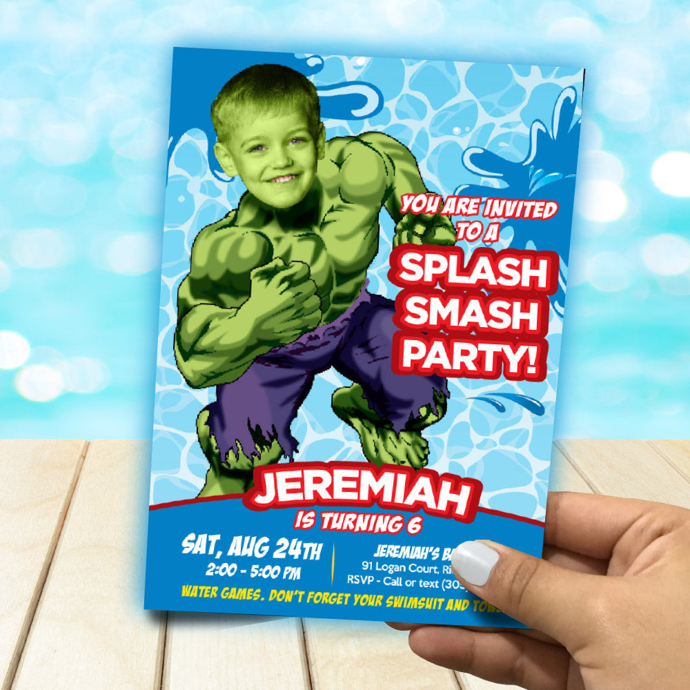 Hulk Splash Smash birthday template, Hulk Water slide party invite, Hulk Splash party flyer. 945