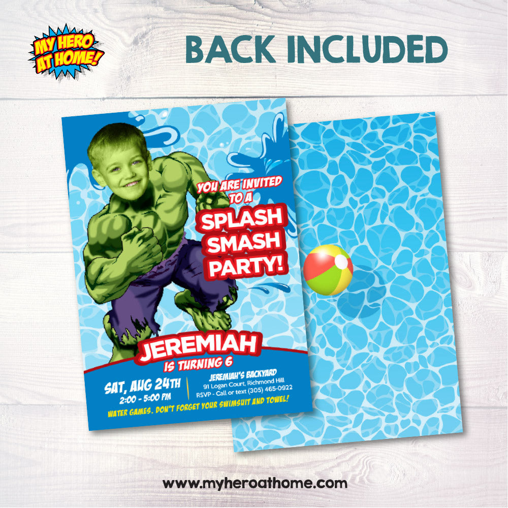 Hulk Splash Smash birthday template, Hulk Water slide party invite, Hulk Splash party flyer. 945