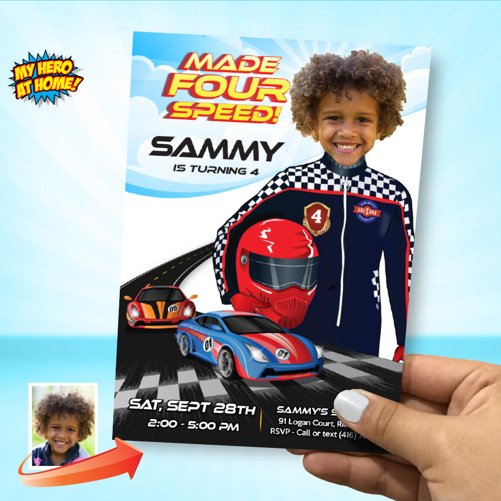 Made Four Speed Birthday Party Invitation with Birthday Child as Star. 955IN