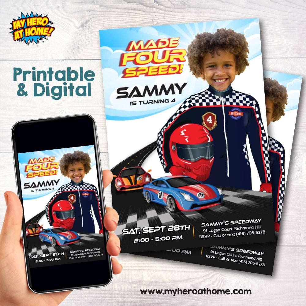 Made Four Speed Birthday Party Invitation with Birthday Child as Star. 955IN