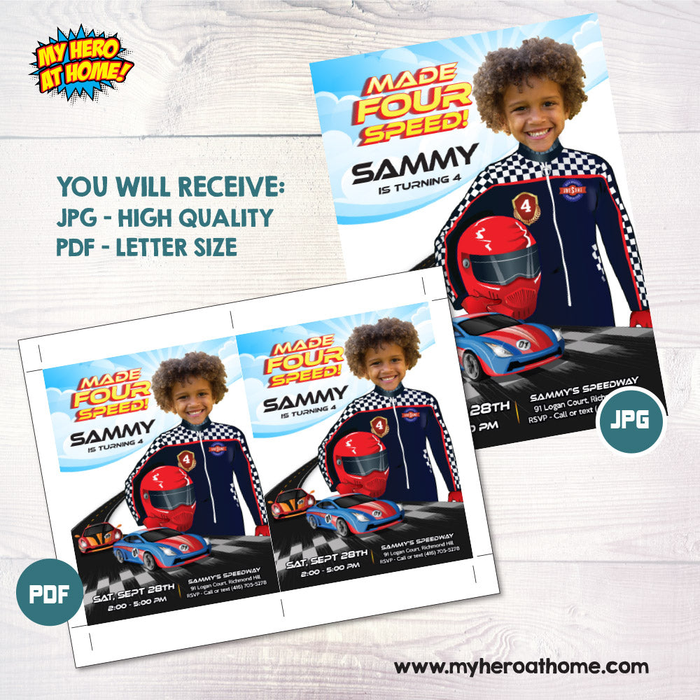 Made Four Speed Birthday Party Invitation with Birthday Child as Star. 955IN