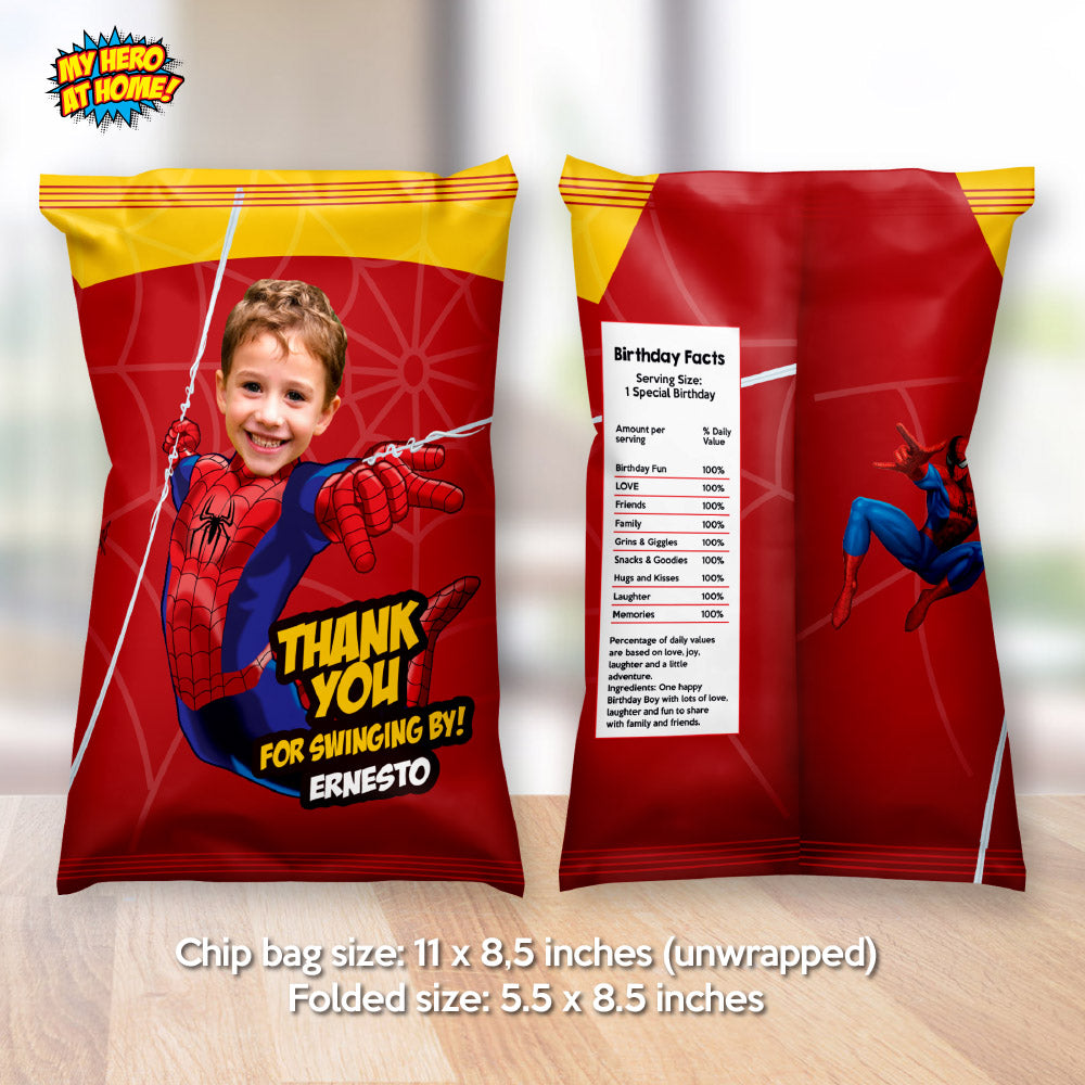 Spiderman chip bags party favors wrappers, Custom Spiderman Snacks Bag label. 101CB