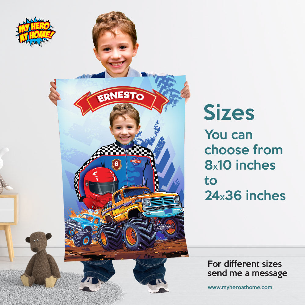 Printable Monster Truck Gifts with Child as the Star, Monster Jam Smash Crash decor. 994