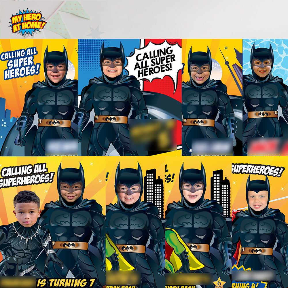Batman and Iron Man Birthday Party Invitation With Children As The Superheroes. 2498IN