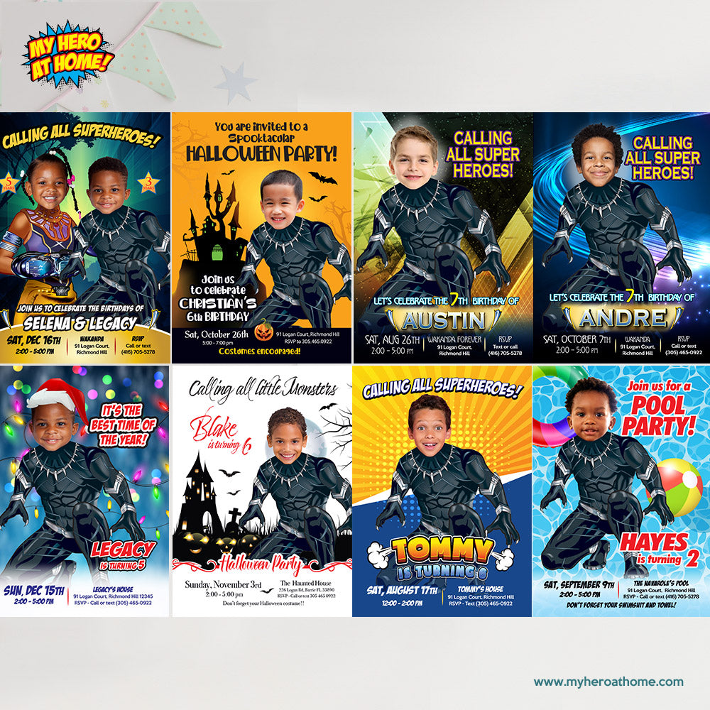 Custom Black Panther Pool Party Backdrop with birthday child as the star. 707BB