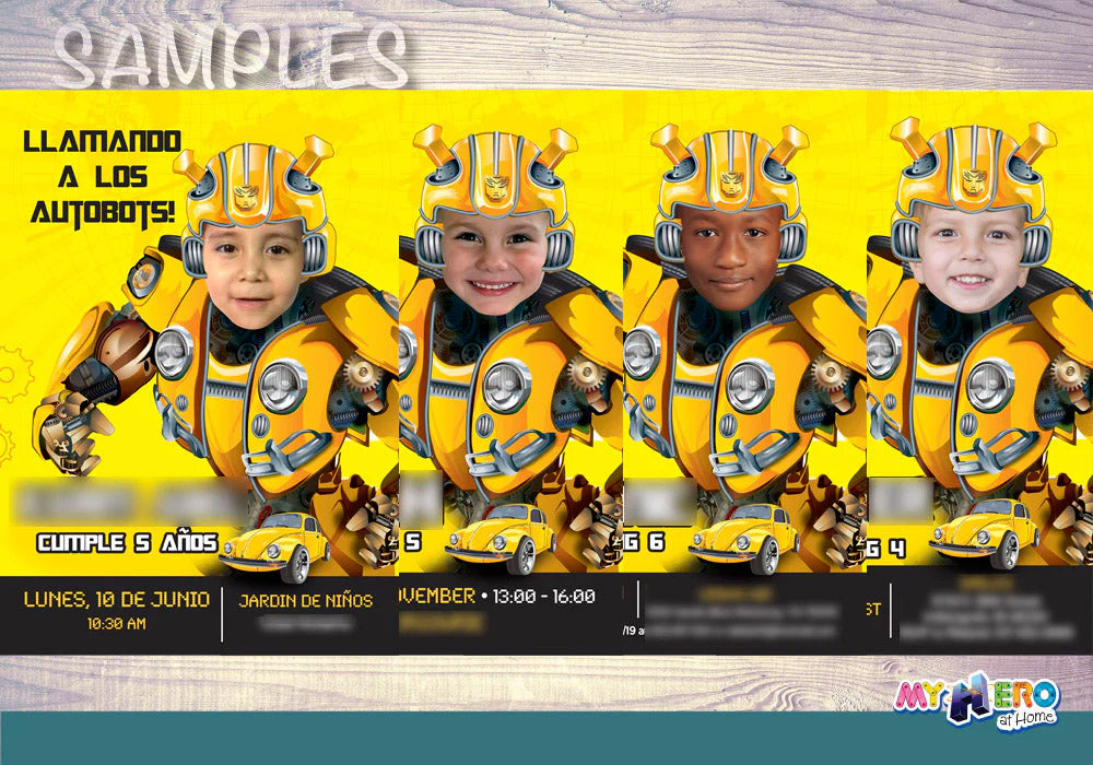Bumblebee Dive into Age Pool Party Invitation Design with kid as favorite Autobot. 2450IN2