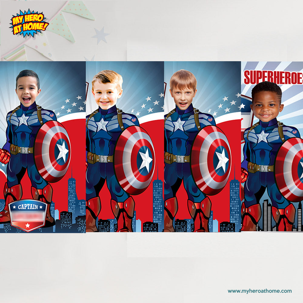 Captain America Valentines tags with child as the star, Valentine Captain America themed cards. 2403
