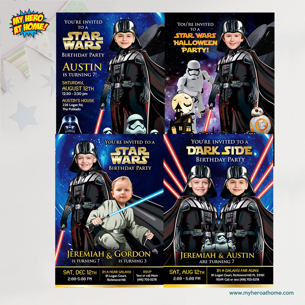 Darth Vader Halloween Birthday Invitation with Kid as the Star (Thank You Included) 009H