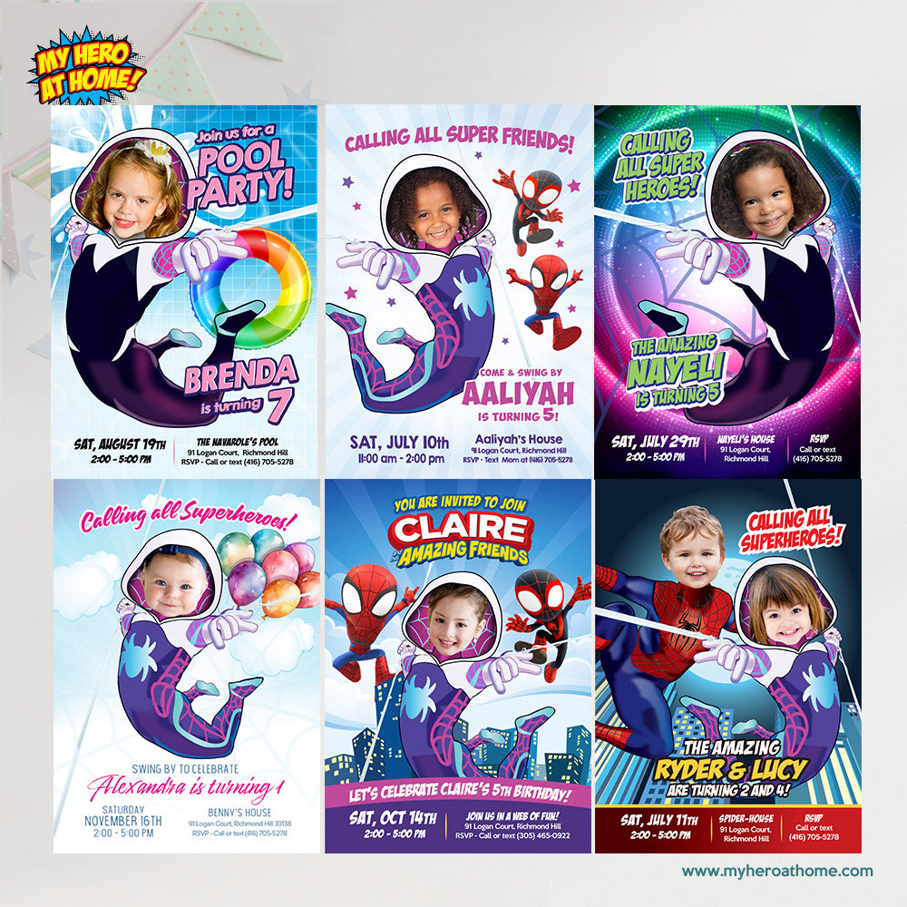 Custom Gwen Stacy birthday Invitation with girl as the star, Ghost spidey party invite. 2039IN