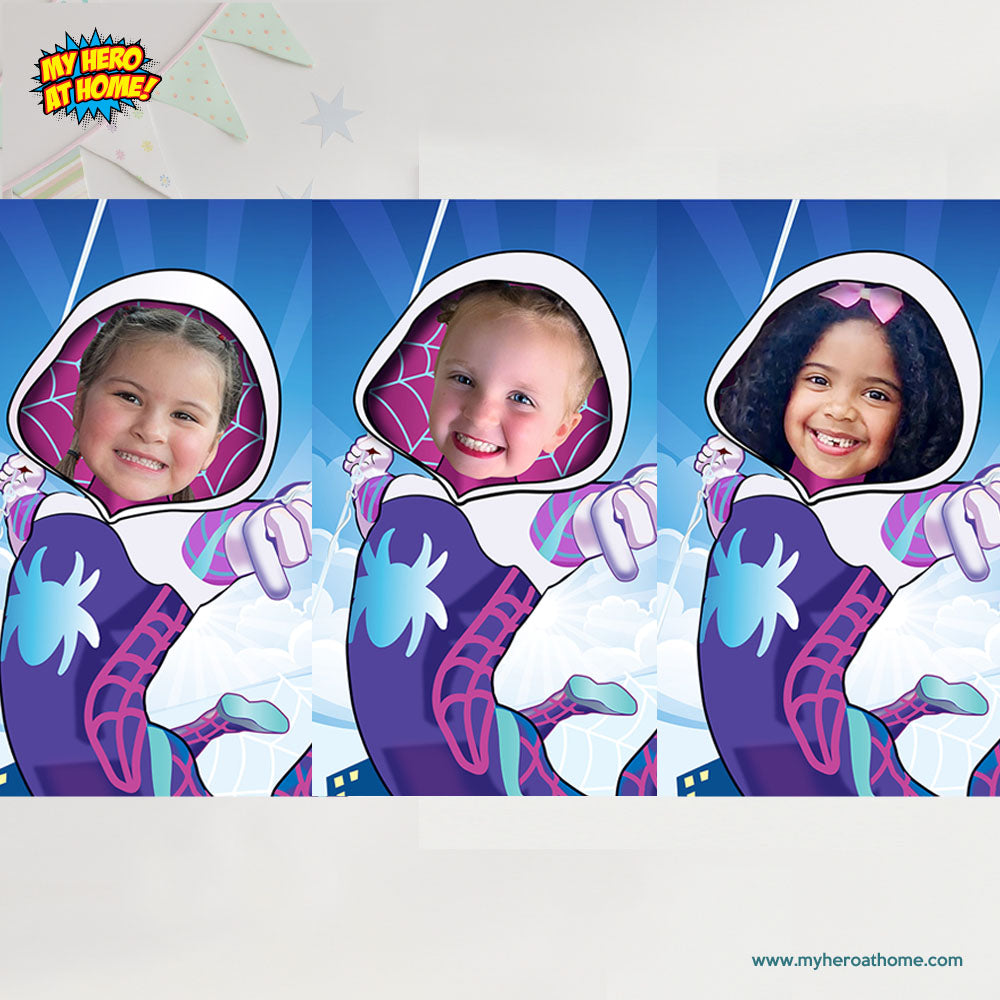 Boy and Girl Splash Pad Party Invitation with kids as Gwen Stacy and Ironman. 2476B