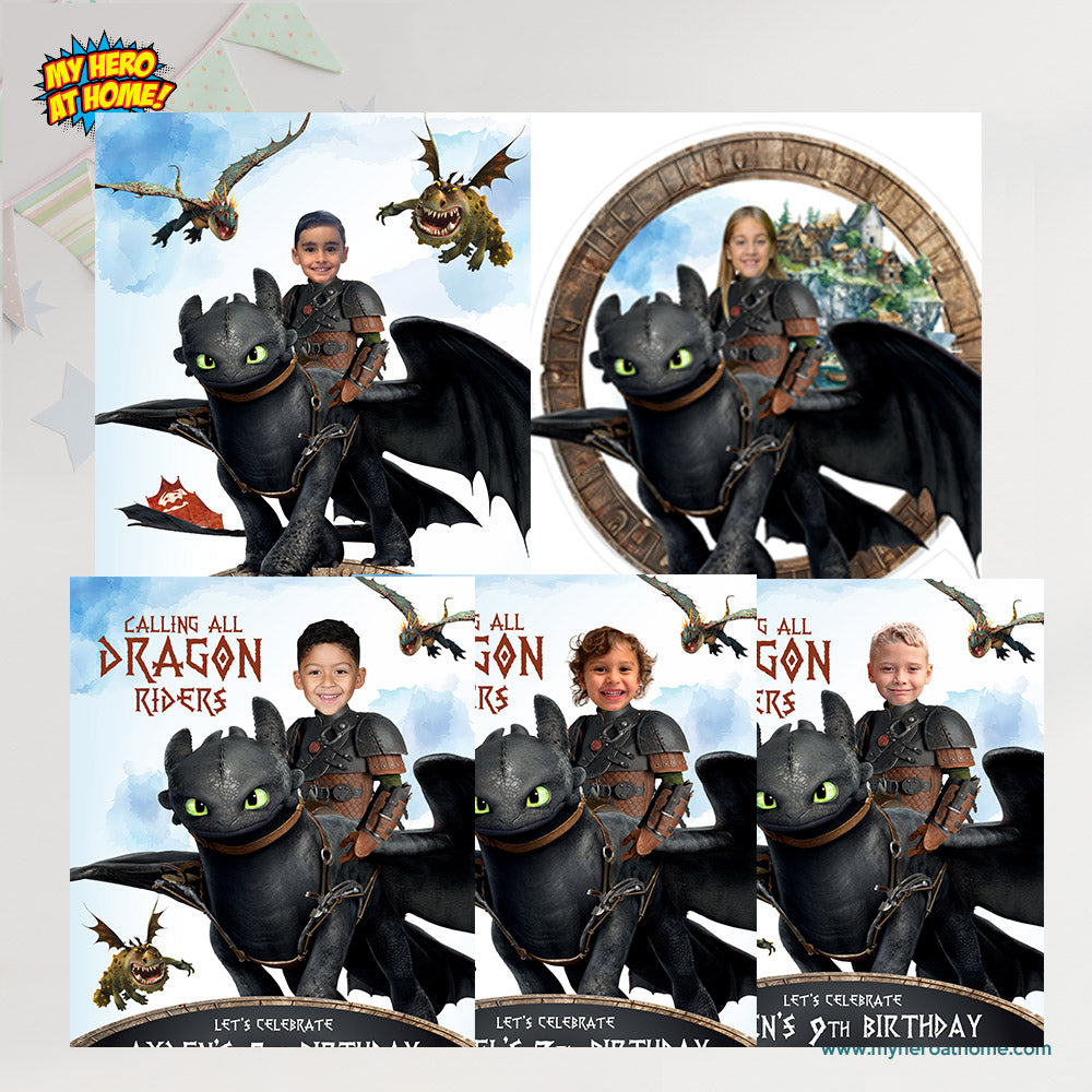 Custom How to Train your Dragon Cake Topper with child as Hiccup riding Toothless. 2339CT2