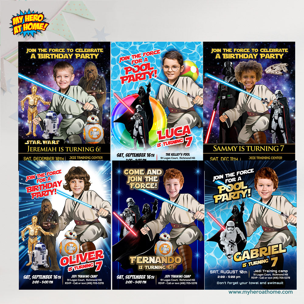 Personalized Star Wars Jedi Birthday Invitation featuring kid as the star, (Thank You Included). 005C