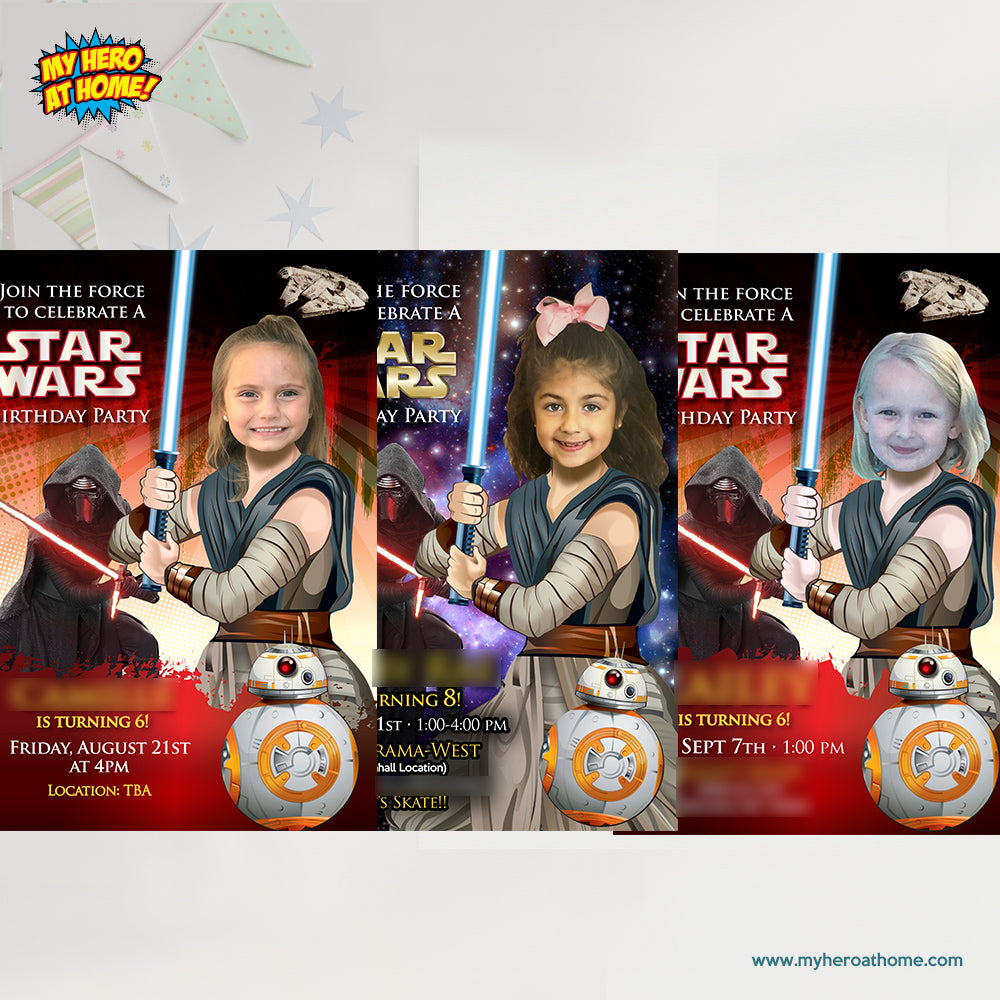 Jedi Girl birthday photo invitation, Girl Star Wars Party invitation, Jedi Girl theme party. 038