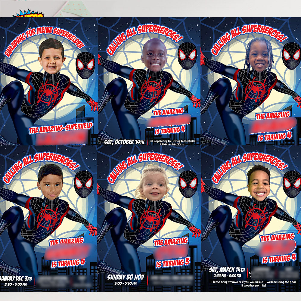 Custom Spiderverse Miles Morales Birthday Invitation Featuring Kid as the Star. 664IN