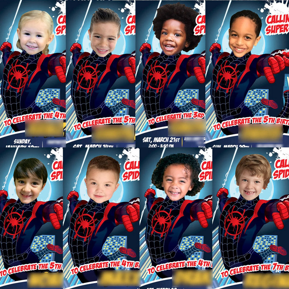 Two Boys Pool Party Invitation with kids as Miles Morales and Ironman. 2476C