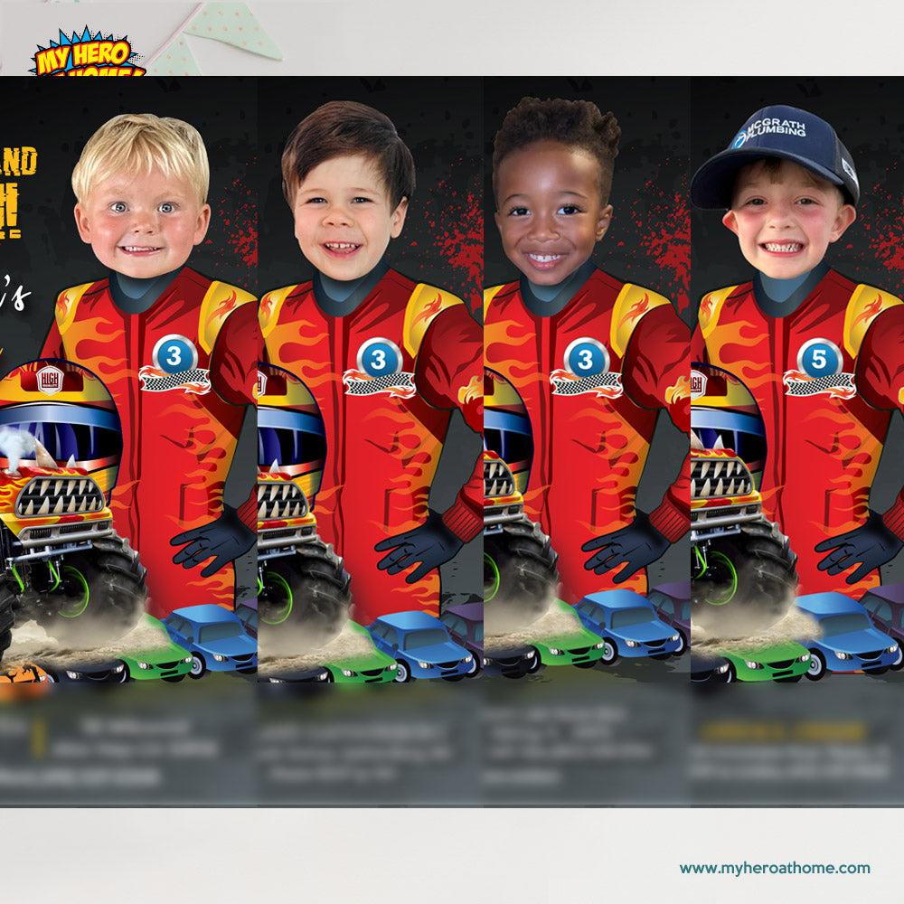 Monster Truck Grave Digger Poster with kid as the driver, Printable Grave Digger gift. 2391GF2