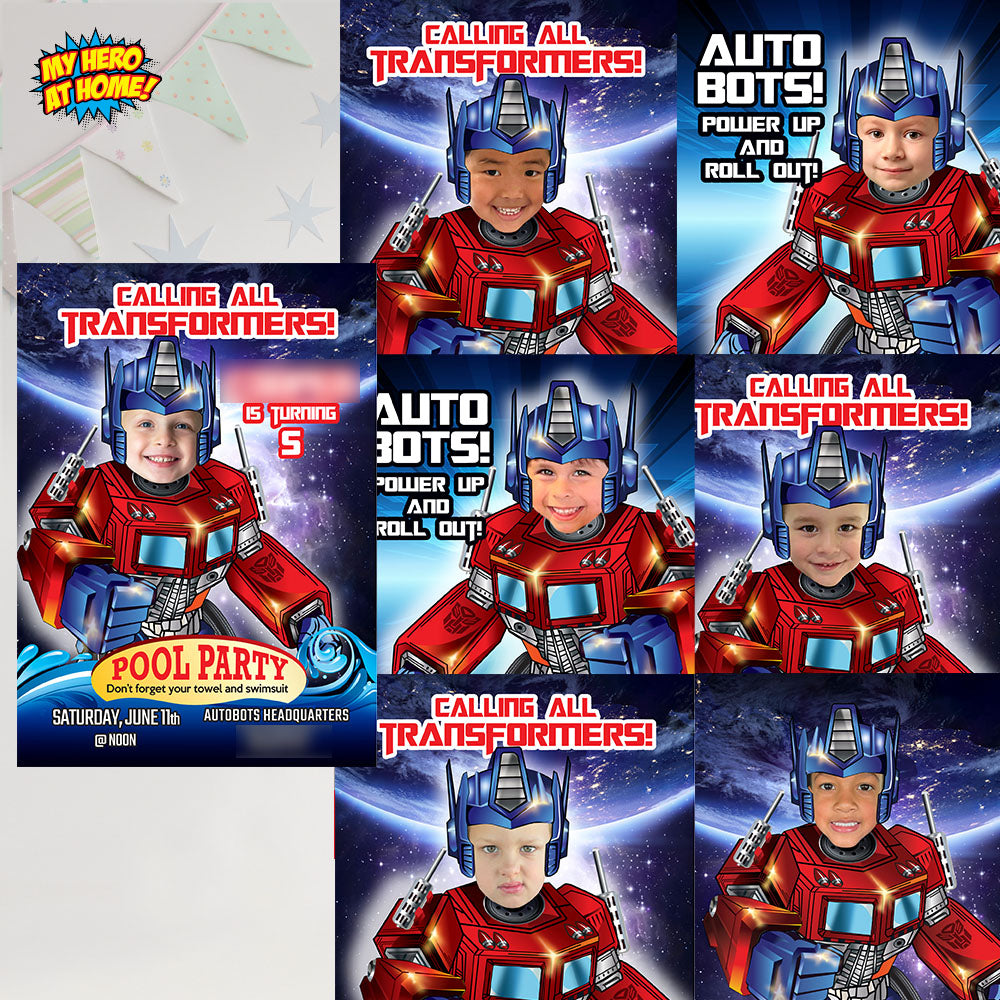 Optimus Prime Birthday Party Invitation with photo, Optimus Prime Digital Invite. 2025IN2