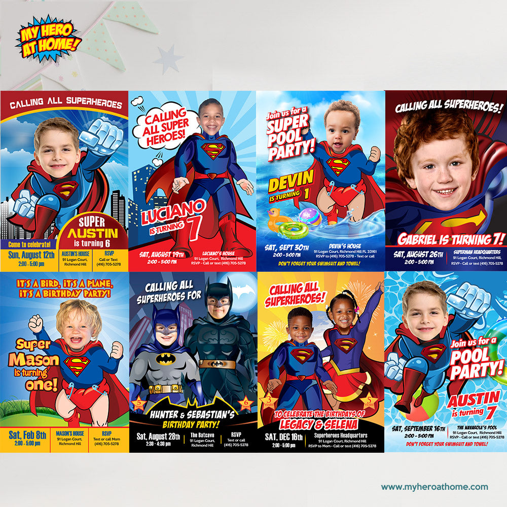 Personalized Superman Halloween Party Digital Invitation with Kid as the Star. 973