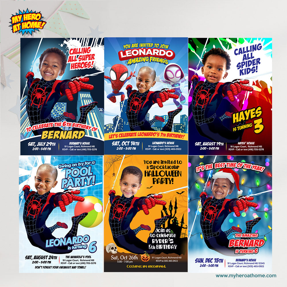 Custom Miles Morales Splash Party Invitation with Birthday kid as the star. 2466IN2