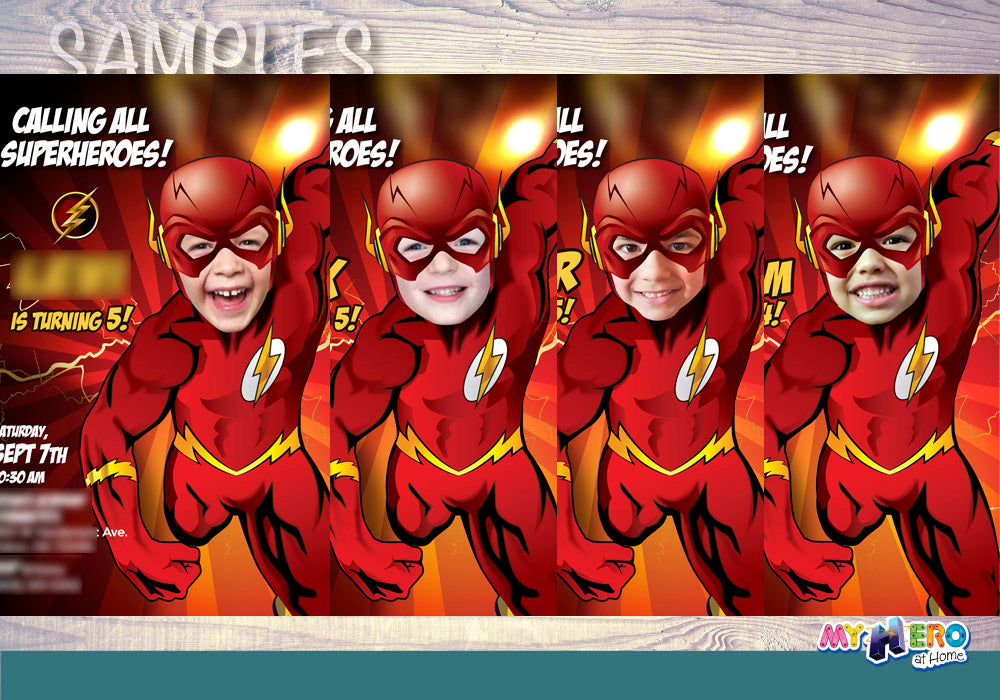 Get here in a Flash birthday thank you card, Flash Multiverse thank you, Superheroes multiverse favor tag. 692TY