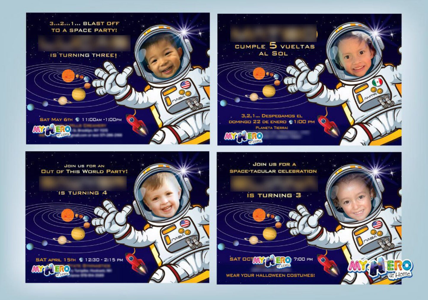 Astronaut Birthday Photo Invitation, Custom Outer Space Party template (Printable, Digital) 004