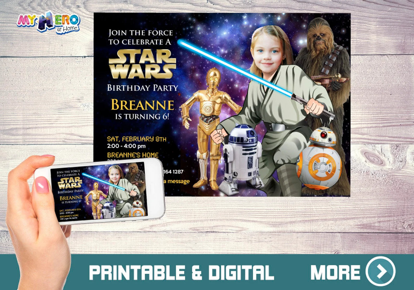 Personalized Star Wars Birthday Party Invitation with Little Girl as a Jedi. 021